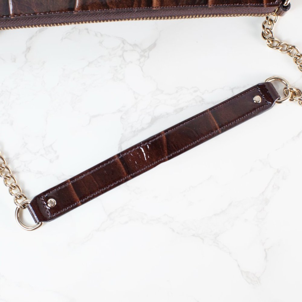 SOLD Kate Spade Knightsbridge Byrd Clutch Bag Chestnut Patent Leather Purse - Picture 5 of 8